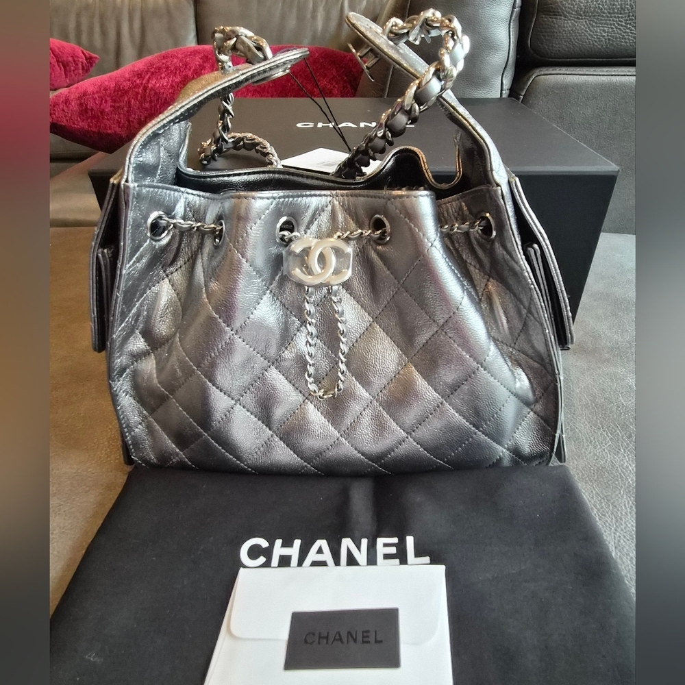 ⛔️SOLD⛔️ Chanel 26C Small Dark Silver Caviar Hobo Bag